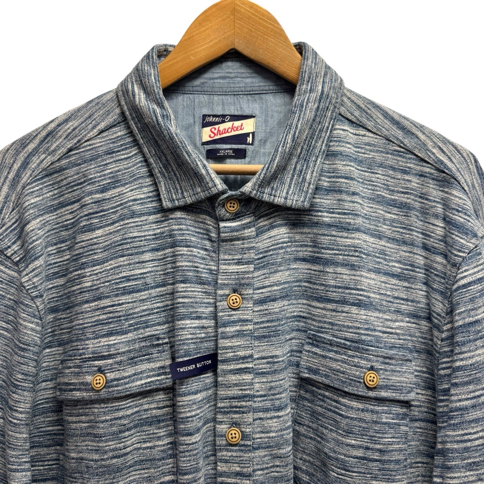 Johnnie-O New Mens Sz Xxl Blue Striped Button Front Flannel Shirt Jacket Shacket